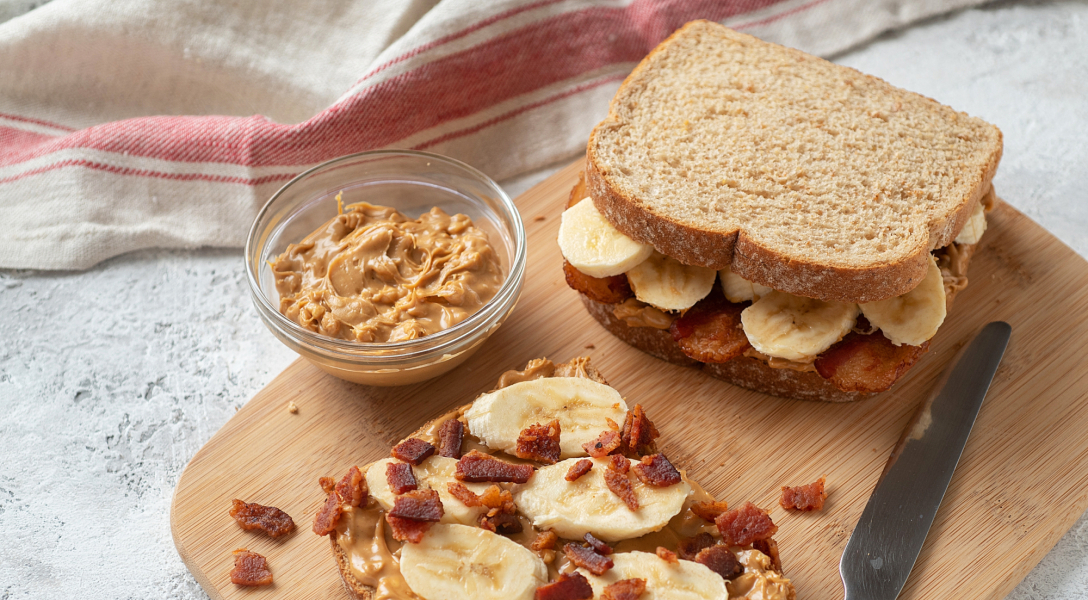 “Can’t Help Falling in Love” Peanut Butter, Banana and Bacon Sandwich